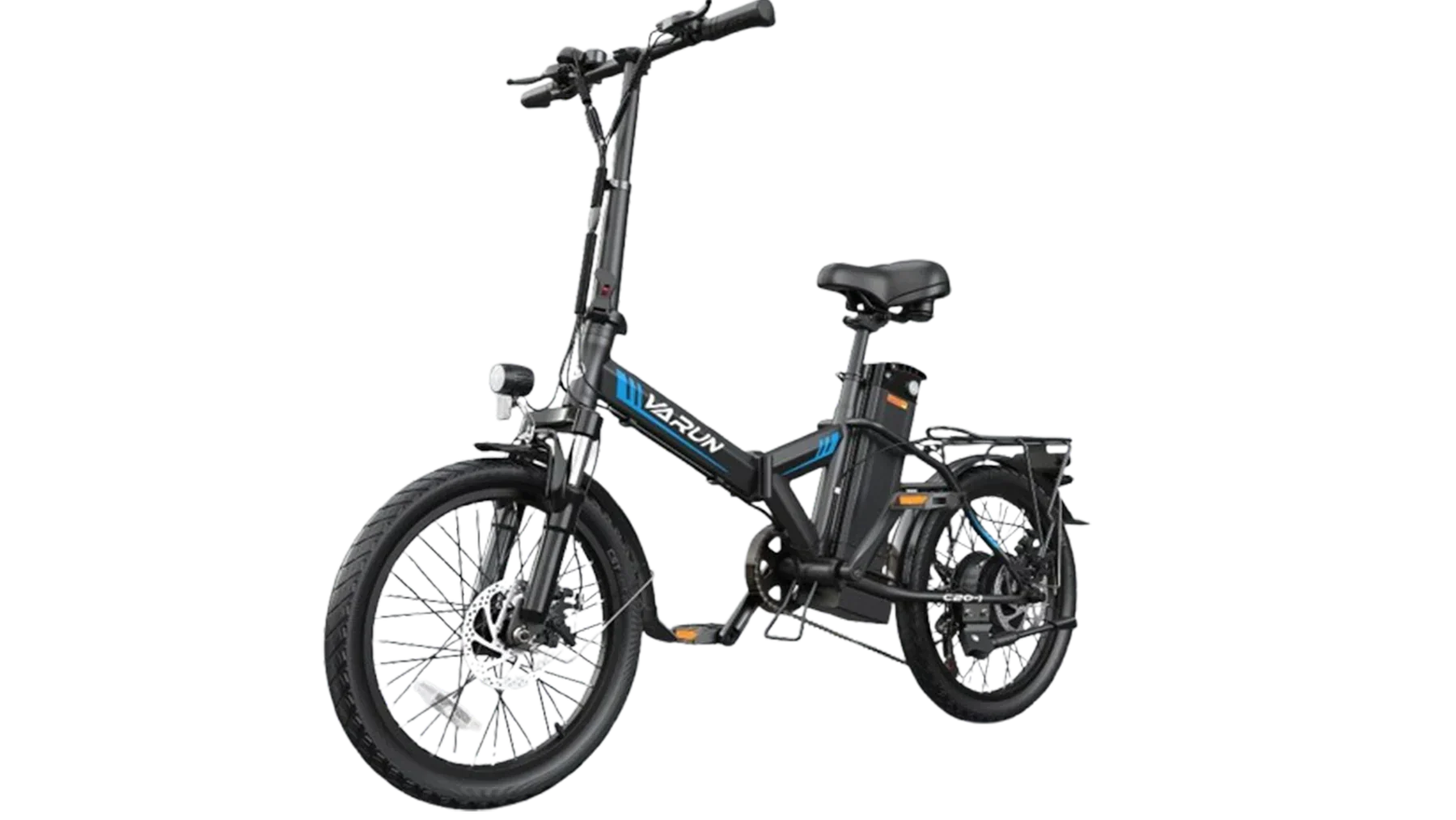 Black electric bike with visible branding on a white background