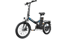 Black electric bike with visible branding on a white background