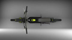 Top view of a black electric scooter on a gray background