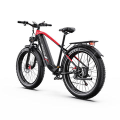 Side View of DUOTTS F26 Lite Electric Bike with red frame and black body on a white background - Pogo Cycles, Ireland.