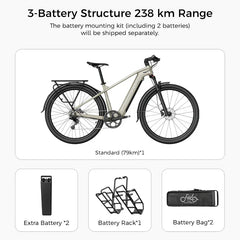 Fiido Nomads Touring Electric Bike with battery accessories on a white background