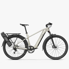Fiido Nomads Touring Electric Bike with a white frame and black components and battery on a white background