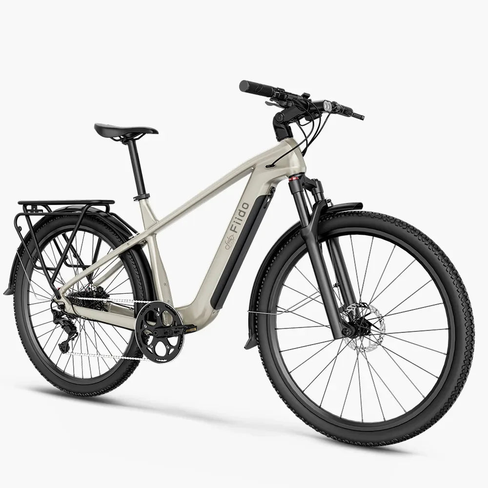 Fiido Nomads Touring Electric bicycle with a white frame and black components on a white background