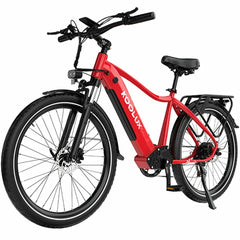 A red and black Koolux X3 electric bicycle with fat tires, a step-through frame, and a rear cargo rack, shown on a solid white background.