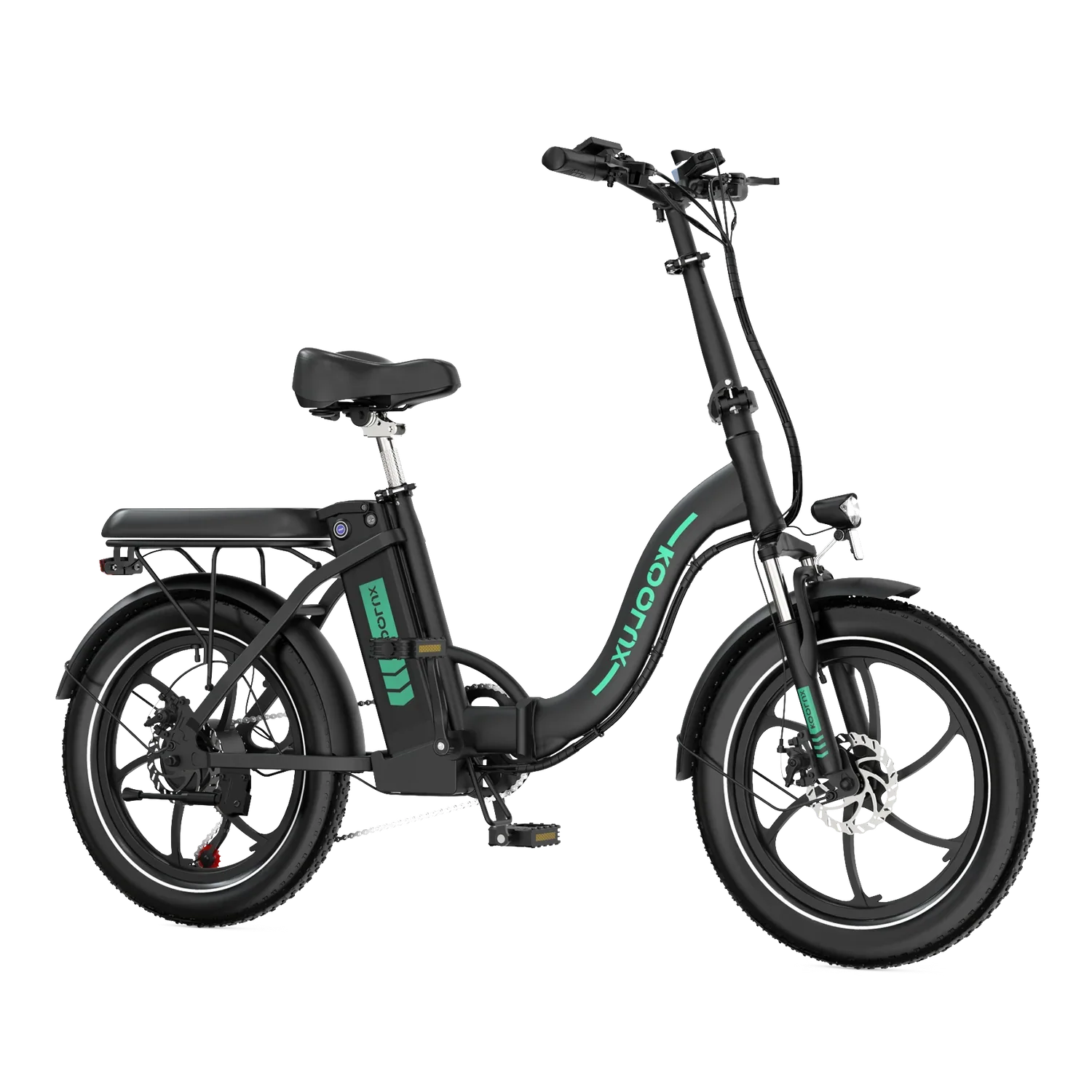 Black KOOLUX BK6S 3.0 Folding Electric Bike with green branding on a white background - Pogo Cycles