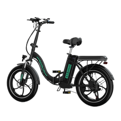 Side View of Black KOOLUX BK6S 3.0 Folding Electric Bike with green branding on a white background