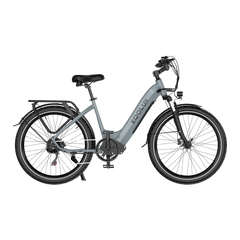 Gray KOOLUX X2 Step-Thru Electric bicycle with 'Koolux' branding on a white background