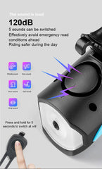 Black Bicycle Light USB Led Waterproof With Horn Mountain Bike Dark Night Outdoor Riding Headlight