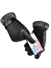 Gloves Winter MEN'S Fur Mouth Plush Insulation Gloves Outdoor Cycling Motorcycle PU Touch Screen Cotton Gloves