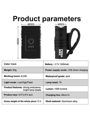 2T6 LED Bicycle Front Light 1000LM Aluminum Alloy Bike Light Headlight USB Rechargeable MTB Mountain Bicycle Lamp