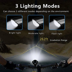 Black Bicycle Light USB Led Waterproof With Horn Mountain Bike Dark Night Outdoor Riding Headlight