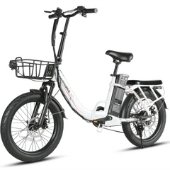 Right side of SAMEBIKE CY20 Pro Electric Bike in white with a basket on a white background