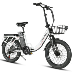 SAMEBIKE CY20 Pro Electric Bike in white with black seat and basket on a white background - Pogo Cycles, Ireland