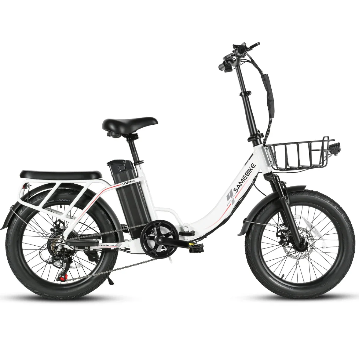 SAMEBIKE CY20 Pro Electric Bike in white with black accents on a white background