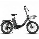 A black SAMEBIKE CY20 Pro Electric bicycle with a front basket, rear cargo rack, and integrated battery pack, shown from a side profile on a white background.