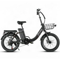 A black SAMEBIKE CY20 Pro Electric bicycle with a front basket, rear cargo rack, and integrated battery pack, shown from a side profile on a white background.