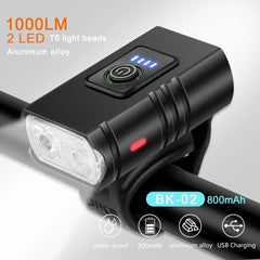 2T6 LED Bicycle Front Light 1000LM Aluminum Alloy Bike Light Headlight USB Rechargeable MTB Mountain Bicycle Lamp