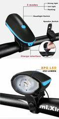 Black Bicycle Light USB Led Waterproof With Horn Mountain Bike Dark Night Outdoor Riding Headlight