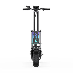 Black electric scooter with visible branding on a white background