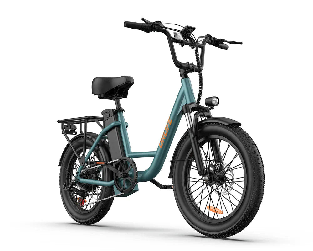 Teal URLIFE E20 Step-Thru Electric Bike on a white background