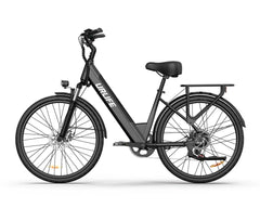 Black URLIFE E26 Step-Through Electric bicycle with 'UrLIFE' branding on a white background