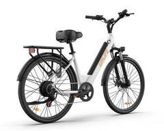 White URLIFE E26 Step-Through Electric bicycle with black tires on a white background