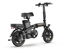 Black URLIFE F1L Compact Folding Electric Bike with seat on a white background