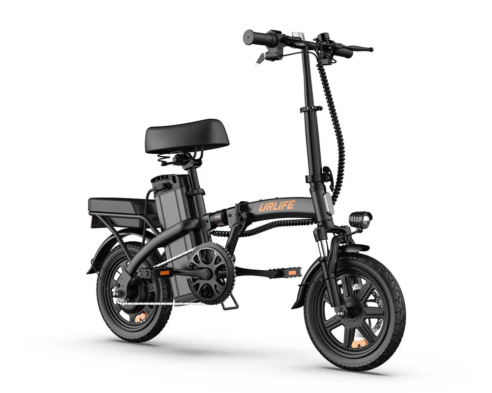 Black URLIFE F1L Compact Folding Electric Bike on a white background