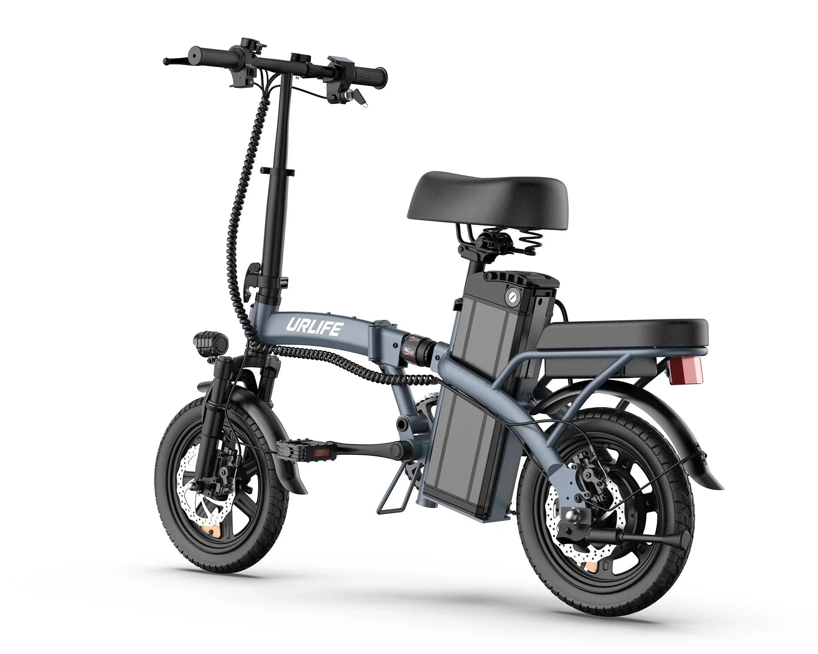 Gray URLIFE F1L Compact Folding Electric Bike with URLIFE branding on a white background