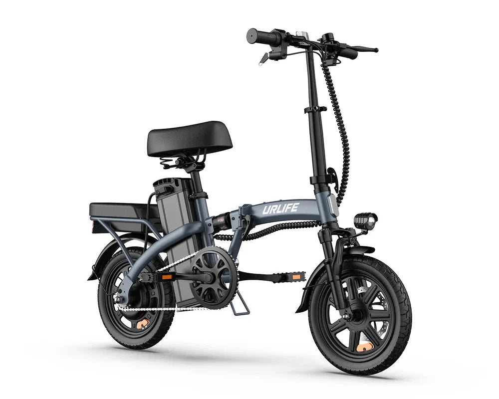 Black URLIFE F1L Compact Folding Electric Bike with URLIFE visible branding on a white background