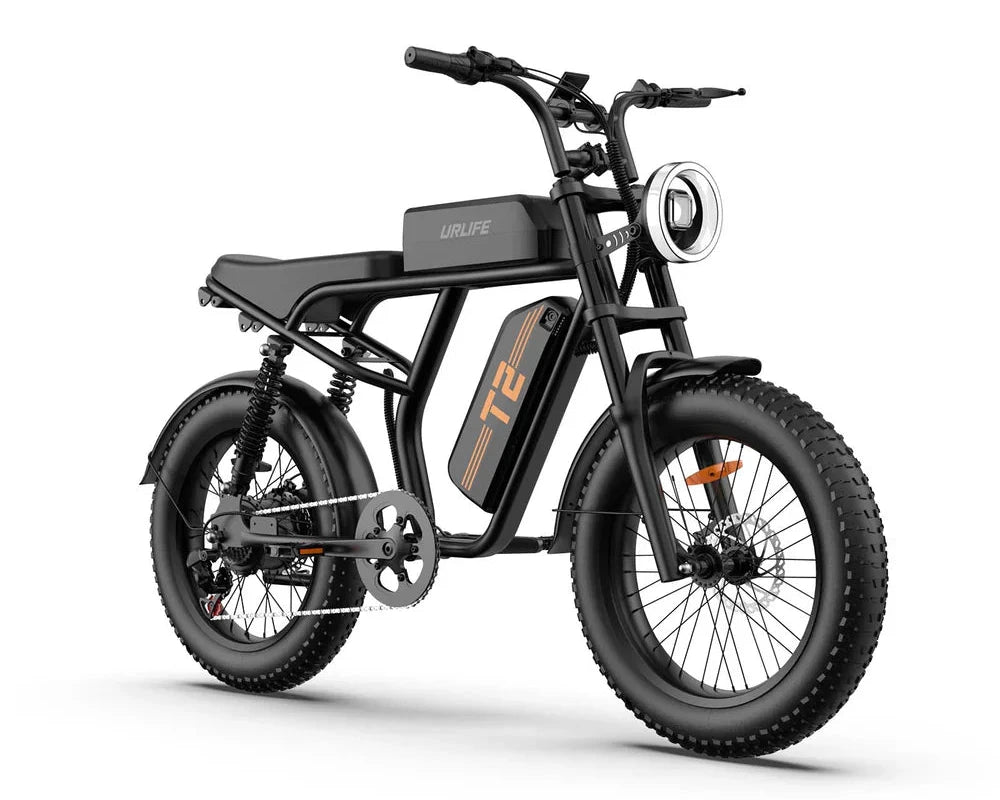 Electric bike with 'URLIFE T2' branding on a white background