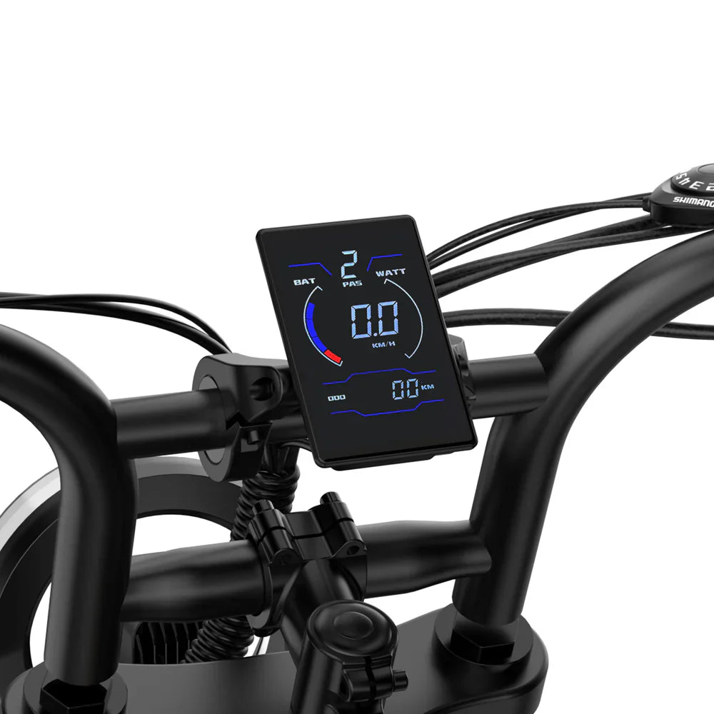 Digital gauge mounted on a URLIFE T2 Off Road Electric motorcycle handlebar with visible brand name.