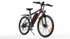Black VARUN M27-1 Electric bicycle with red accents, battery on a white background