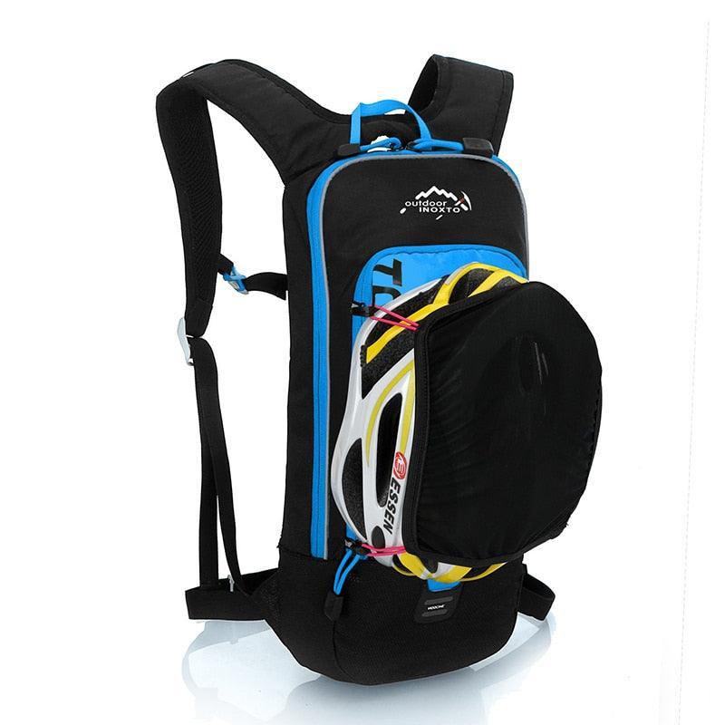 Showcasing helmet placement on INOXTO 6L Cycling Bag Men's Women Riding Waterproof Breathable Bicycle Backpack - Pogo Cycles