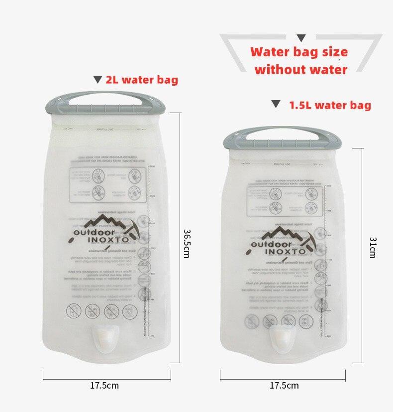 Dimension of water bag 1.5L and 2 L which comes with INOXTO 6L cycling bag - Pogo Cycles