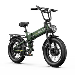 APEFOX RH20 Folding Dual Motor Electric Bike in green with 'APEFOX' branding on a white background
