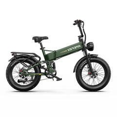 A dark green APEFOX RH20 Folding Dual Motor Electric bicycle with black components, shown from a side profile on a white background.