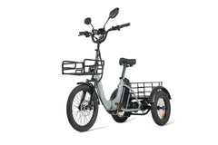 Cysum AG1 Pro Foldable Electric Tricycle in Grey with a basket on a white background