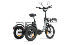 Back view of Cysum AG1 Pro Foldable Electric Tricycle with a basket on a white background