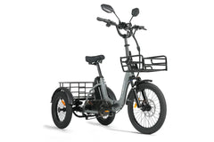 Right side view of Cysum AG1 Pro Foldable Electric Tricycle in Grey with a basket on a white background