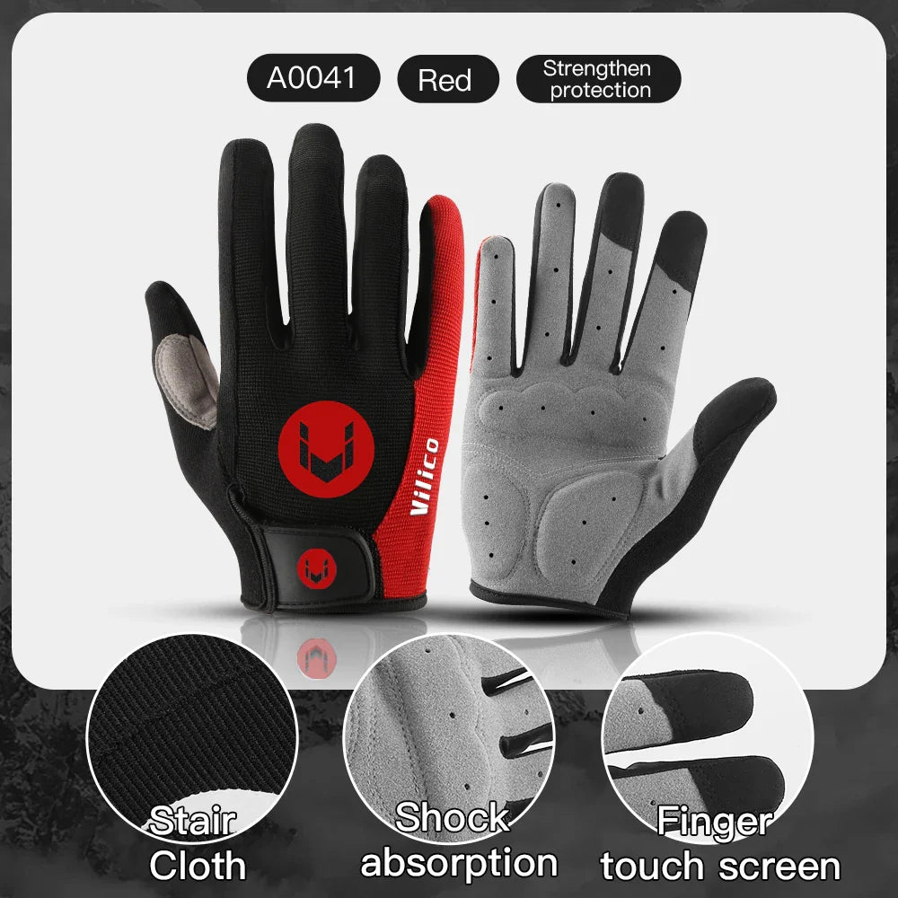 Kyncilor Outdoor Bicycle Anti slip and Sweatproof Long Finger Gloves Breathable and Shock Absorbent Sports Mountain Bike Gloves
