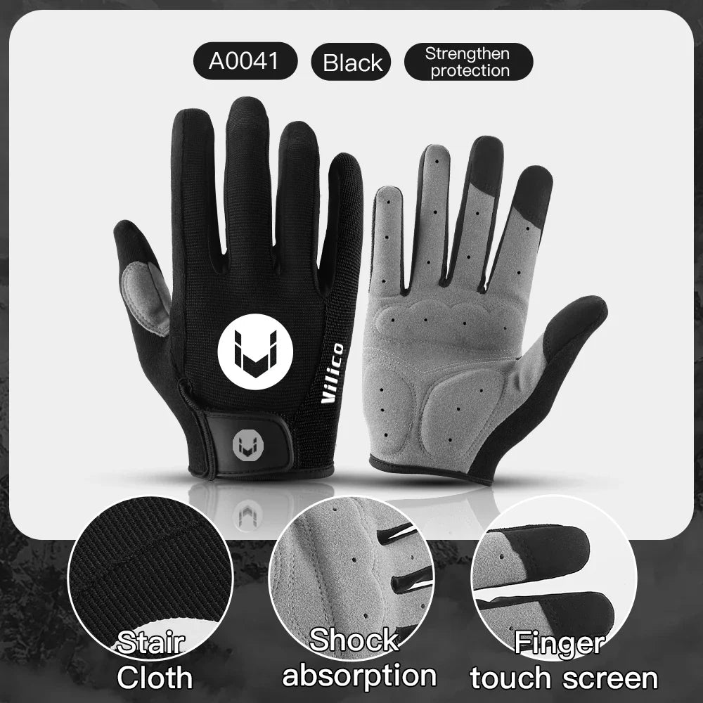 1 Pair Of All-finger Gloves Breathable Shock-proof Touch-screen Bike Gloves Spring And Summer Mountain Bike Road Riding Gloves