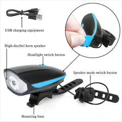 Black Bicycle Light USB Led Waterproof With Horn Mountain Bike Dark Night Outdoor Riding Headlight