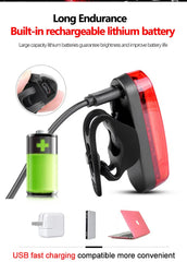 MTB Road Bike Rear Light USB Rechargeable LED Bike Tail Light Easy to Install Bicycle Warning Taillights for Night Riding Safety
