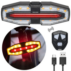 Rechargeable Warning Bike Lights with Turn Signals Cycling Back Light Wireless Remote Control Bike Rear Light for Night Riding
