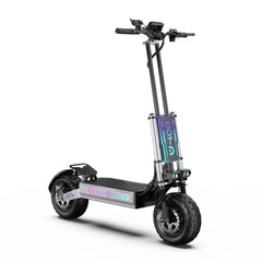 Black electric scooter with visible branding on a white background
