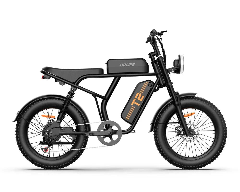 Black URLIFE T2 Off Road Electric Bike with visible branding on a white background