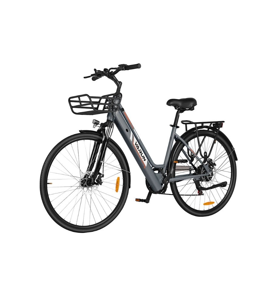 VARUN C7008 Urban Electric bicycle with a basket on a white background