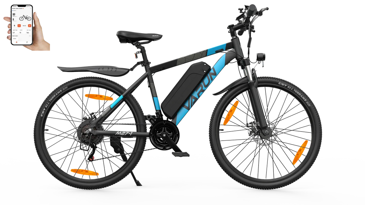 VARUN M27-1 Electric bicycle  with blue accents on a white background