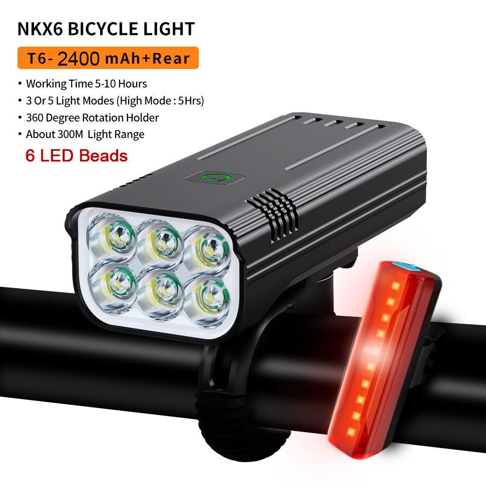 10000mAh 6-8 LED Bike Light USB Rechargeable 3600 Lumens Bike Headlight Super Bright Flashlight Front Lights and Back Rear light - Pogo Cycles